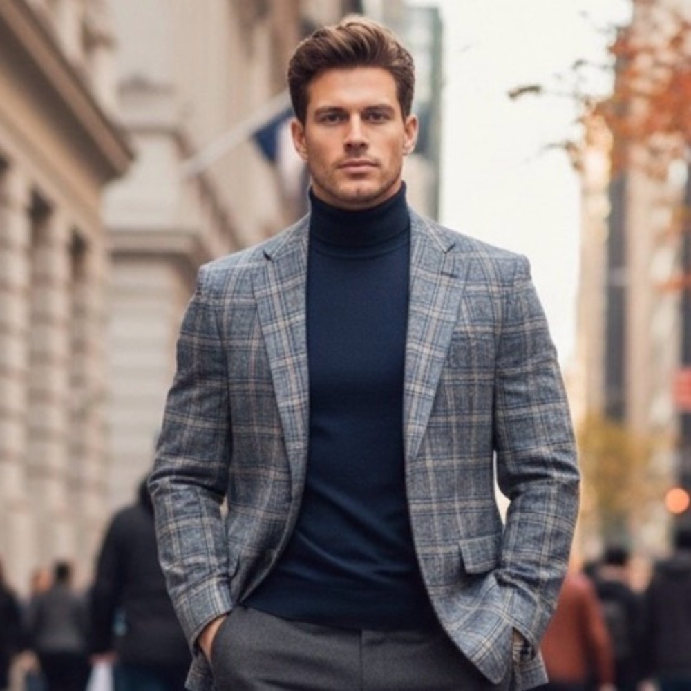 Men's Classic Checkered Blazer in Gray